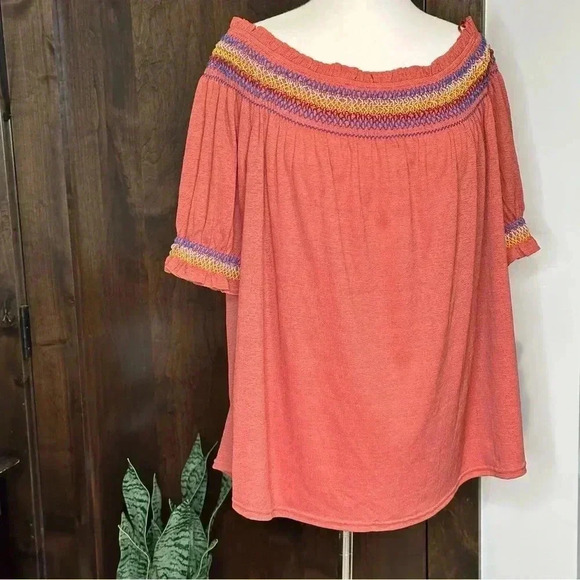 Flower & Feather Women’s 3X blouse off the shoulder cute flowy top boho - Picture 1 of 8